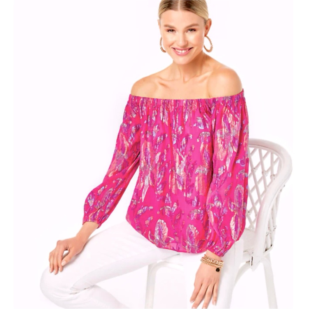 Lilly Pulitzer Emilee Off-the-Shoulder Silk Top